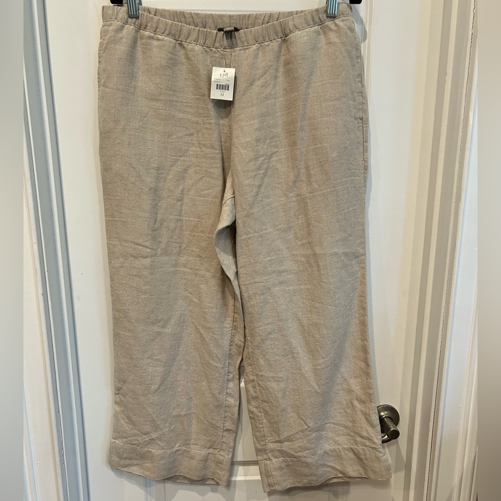 Casual Beige Linen Cropped Pants